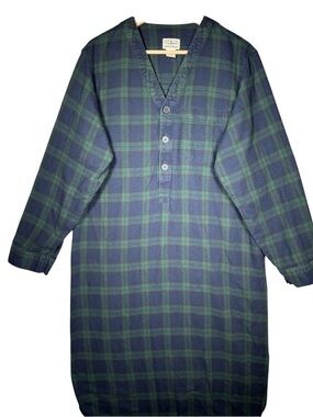 LL Bean Vintage Sleep Gown Size XL Sleepwear Cozy Cabin Green Plaid Flannel
